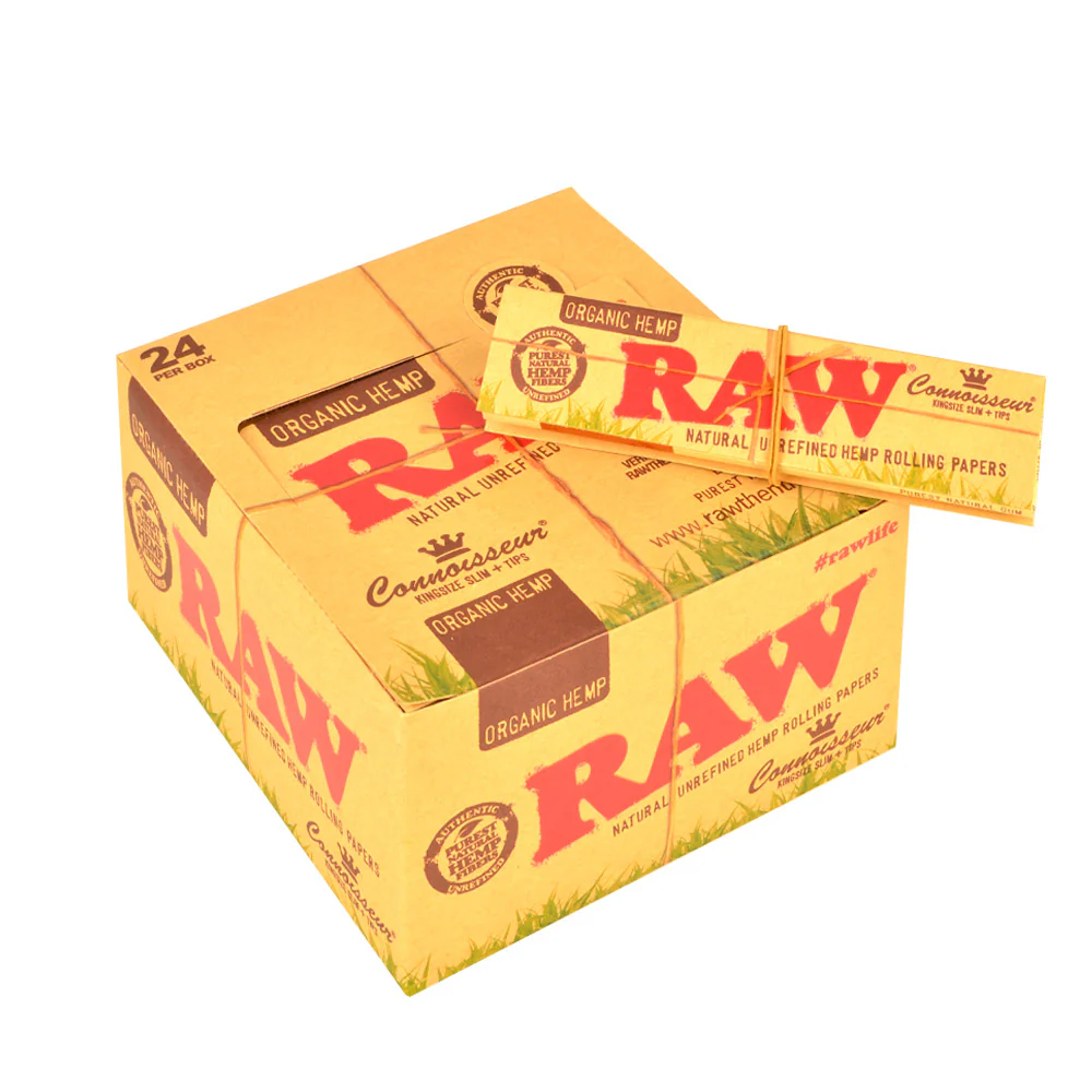 RAW CONNOISSEUR KINGSIZE + TIPS ORGANIC HEMP 24CT